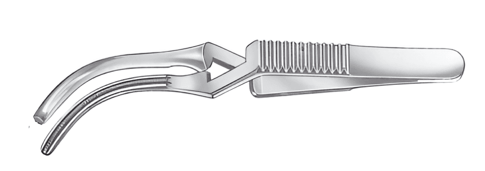 UnivLabs curved vascular bulldog clamp with DeBakey jaw